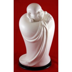 Charming, Joyful Buddha White Porcelain Statue