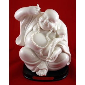 Charming, Joyful Buddha White Porcelain Statue