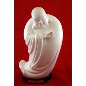 Charming, Joyful Buddha White Porcelain Statue